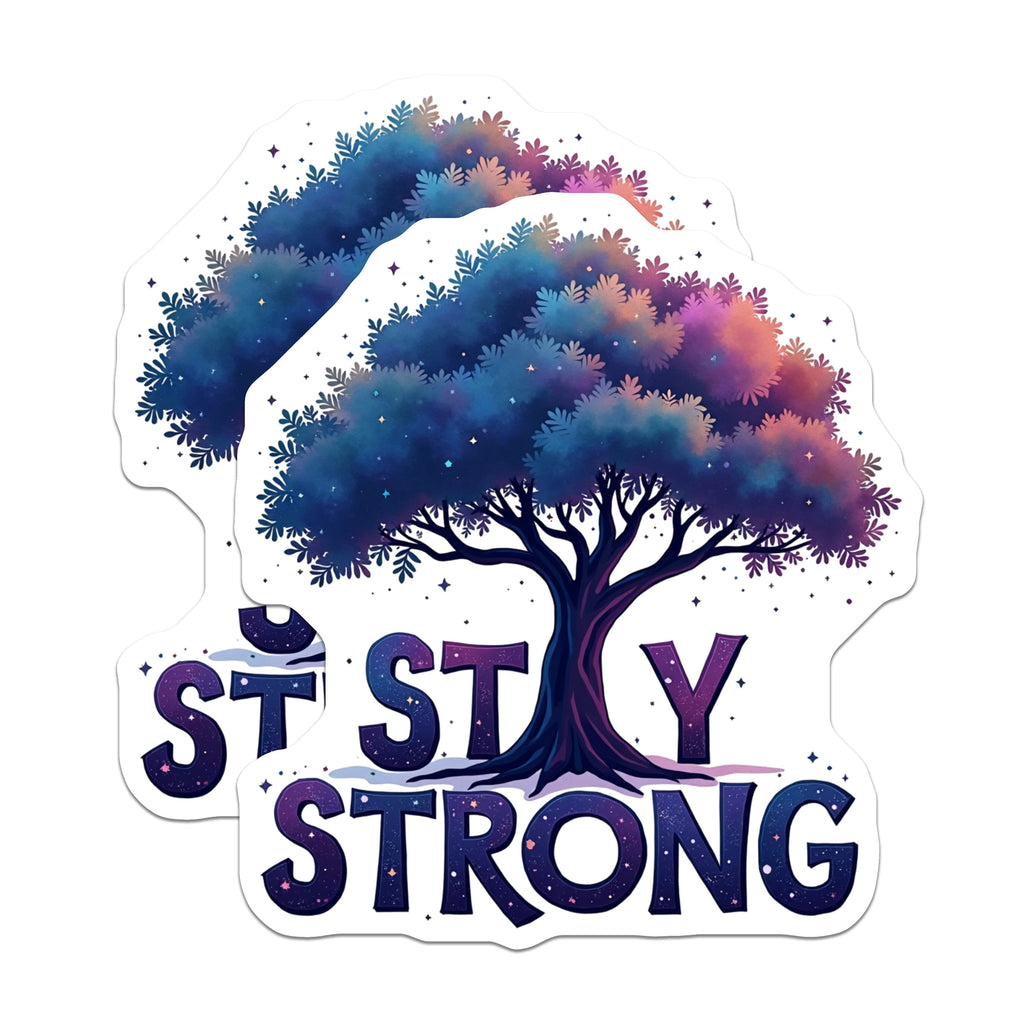 (2 Pack) Stay Strong Magnets - Inspirational Galaxy Tree Art - Motivational Cosmic Resilience Symbol Fridge Locker Decor - 5 Inches On Longest Side - Thick Durable Magnet - Made in USA - MAG36968