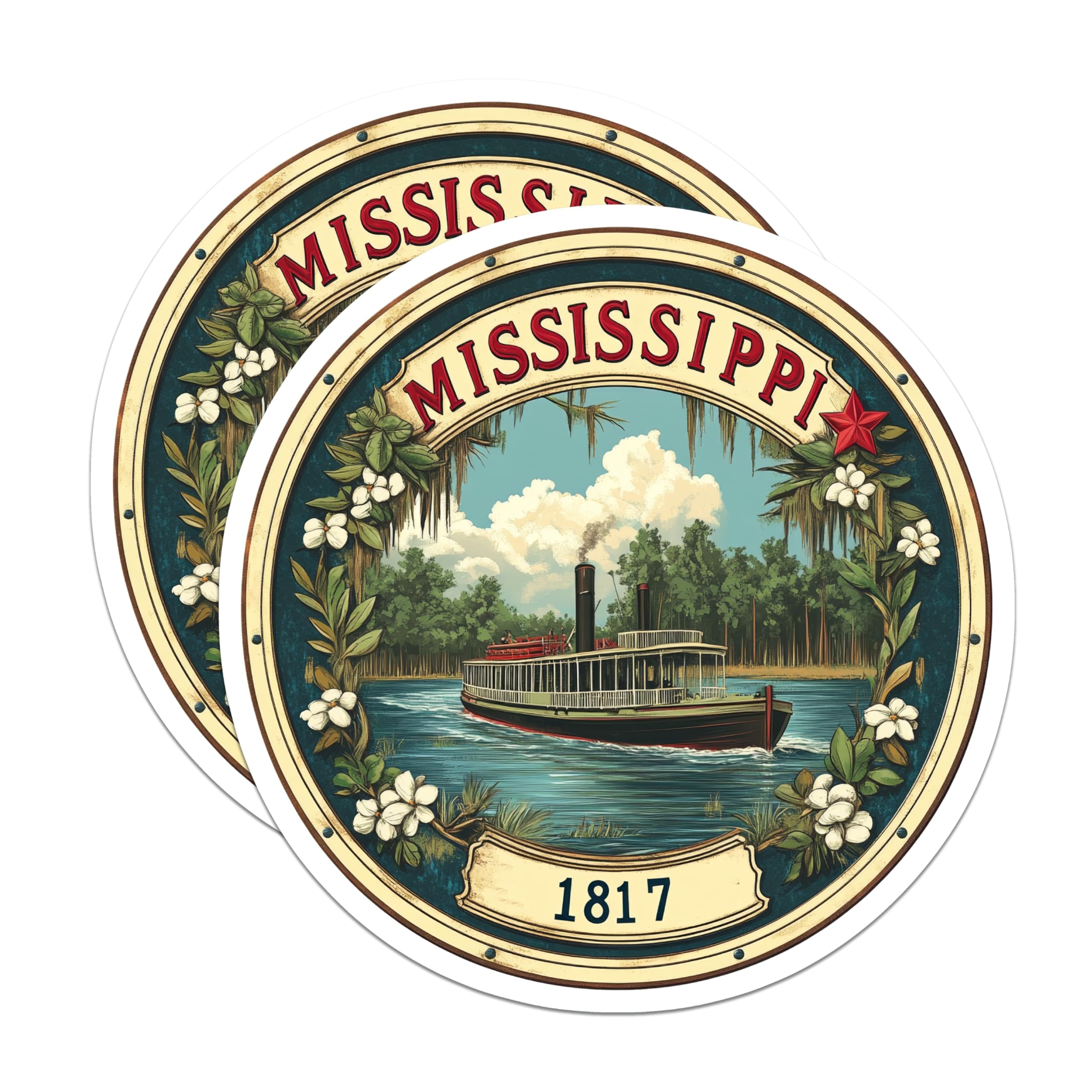 (2 Pack) Mississippi Magnets - Steamboat Decor - State Pride Fridge Magnets - 5" On Longest Side - Premium Magnet - for Cars, Refrigerators, Toolboxes, Lockers - Made in USA - MAG15679