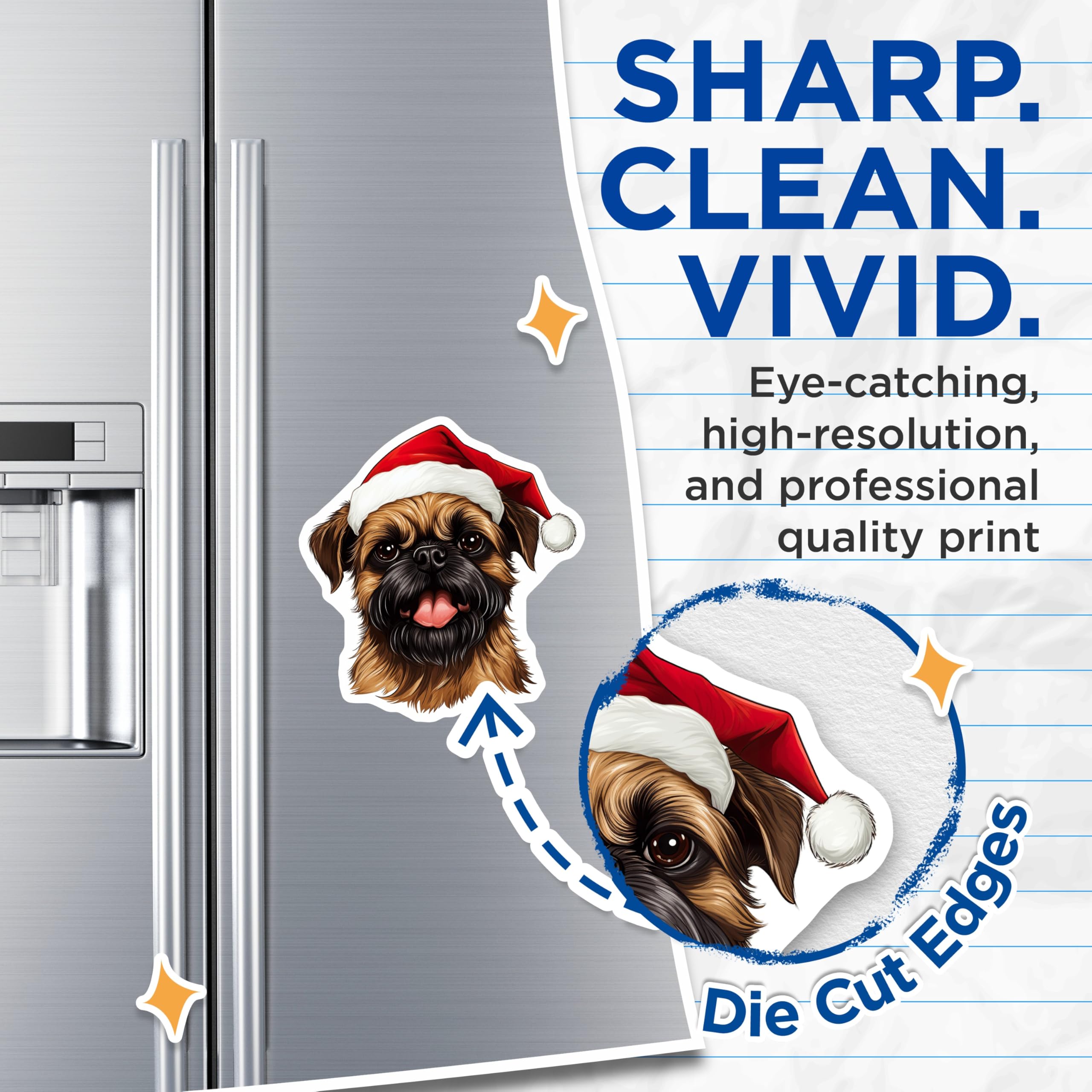 (2 Pack) Christmas Dog Magnets - Brussels Griffon Holiday Decor - Festive Pet Fridge Art - 5 Inches On Longest Side - Thick Durable Magnet - Made in USA - MAG26098