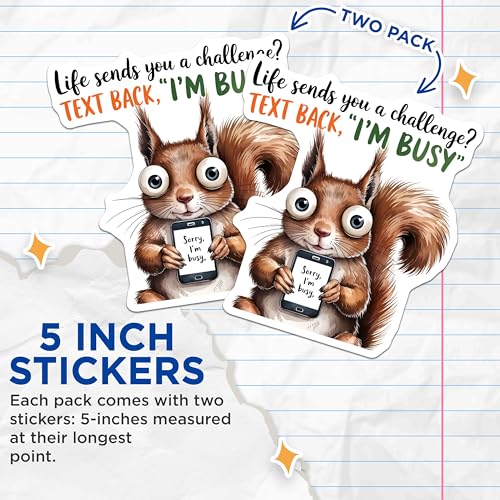 (2 Pack) Squirrel Meme Stickers - Funny Animal Stickers - Motivational Quote Stickers - 5" On Longest Side - Sticks to Smooth Flat Surfaces - Made in USA - BMCS6062