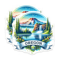 (2 Pack) Oregon Nature Adventure Stickers - Mountain Waterfall Scenery - Pacific Northwest Travel - 5" On Longest Side - Sticks to Smooth Flat Surfaces - Made in USA - BMCS6631