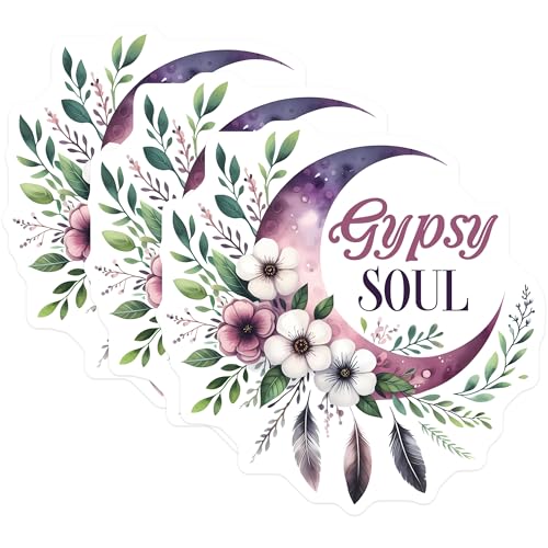 (3 Pack) Gypsy Soul Decals - Moon Flower Stickers - Boho Laptop Decal - 3 Inches On Longest Side - Easy Peel & Apply - Made in USA - 3MCS6310