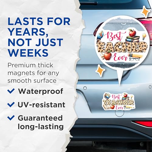 (2 Pack) Best Teacher Ever Magnets - Teacher Appreciation - Classroom Decor - 5" On Longest Side - for Cars, Fridges, Toolboxes - Made in USA - MAG8045