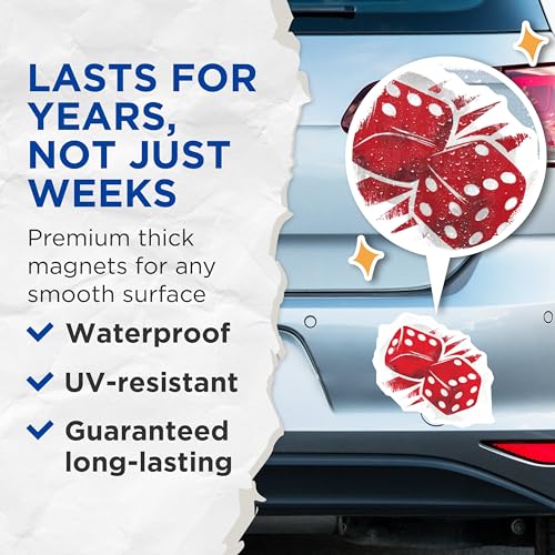 (2 Pack) Dice Magnets - Lucky Dice - Red Dice - Game Night Decor - Refrigerator Magnets - 5" On Longest Side - for Cars, Fridges, Toolboxes - Made in USA - MAG6640