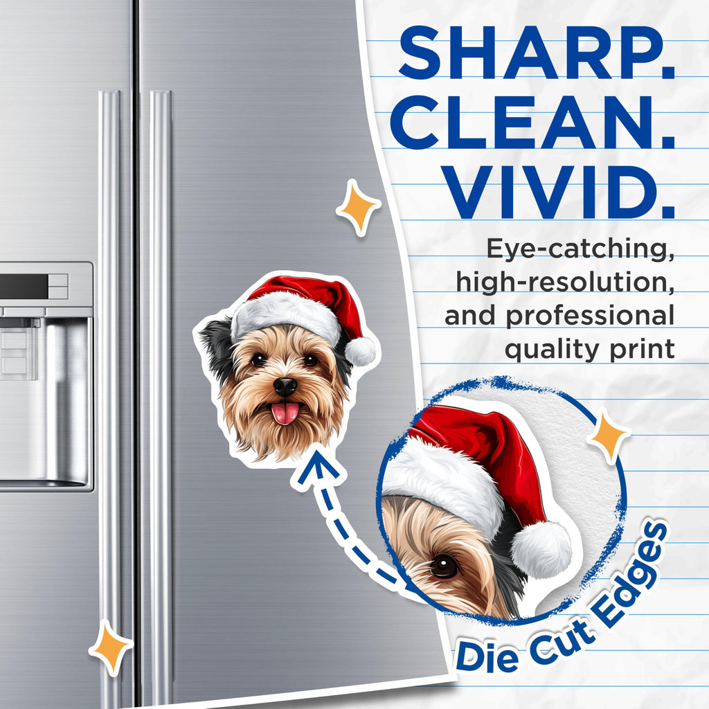 (2 Pack) Yorkshire Terrier Magnets - Festive Santa Hat Yorkie Dog - Christmas Holiday Pet Lover Decor - 5 Inches On Longest Side - Thick Durable Magnet - Made in USA - MAG23548