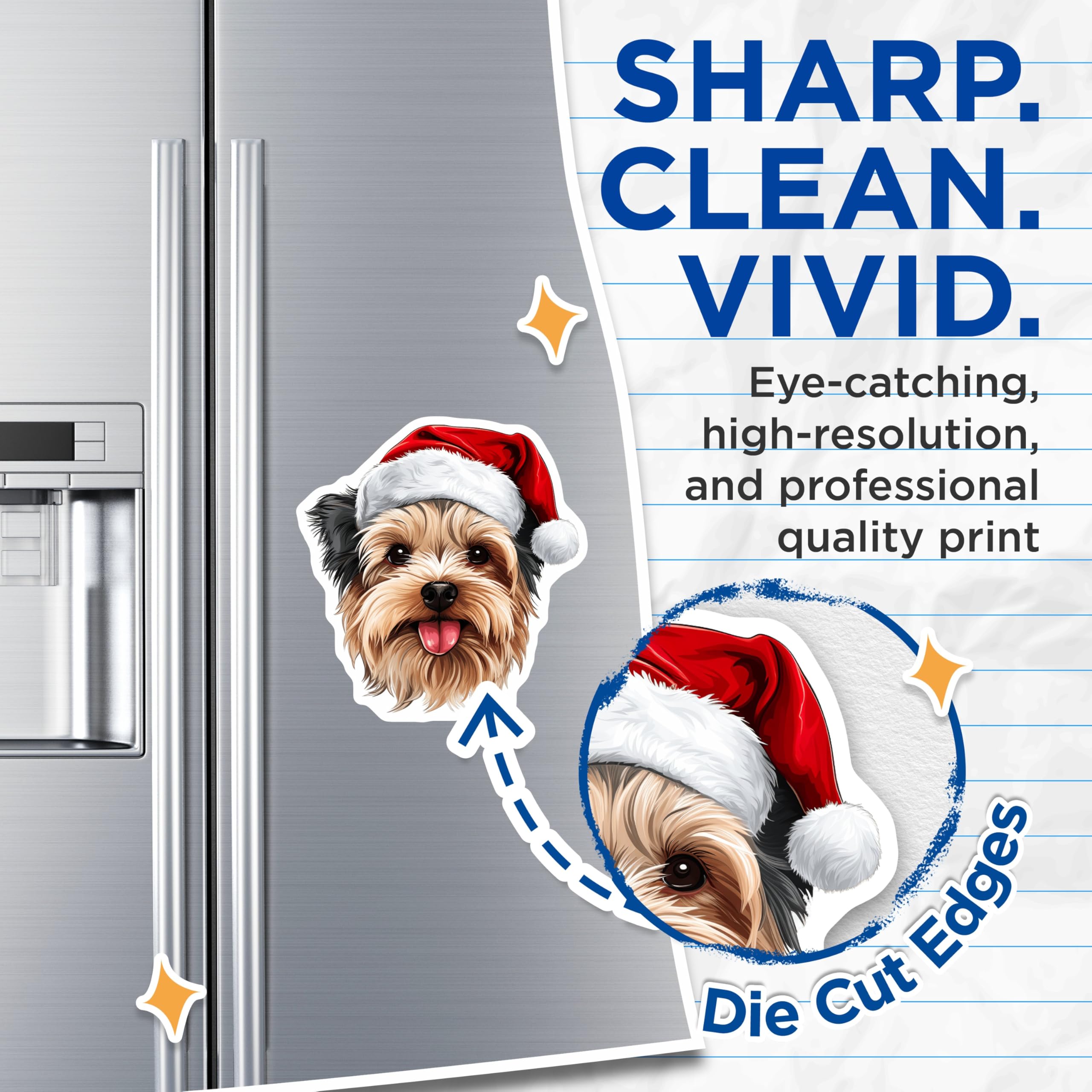 (2 Pack) Yorkshire Terrier Magnets - Festive Santa Hat Yorkie Dog - Christmas Holiday Pet Lover Decor - 5 Inches On Longest Side - Thick Durable Magnet - Made in USA - MAG23548