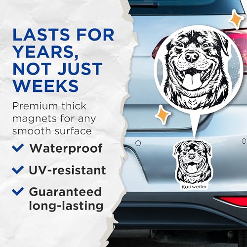 (2 Pack) Smiling Rottweiler Face Magnets - Dog Lover - Pet Enthusiast Refrigerator Magnets - 5" On Longest Side - for Cars, Fridges, Toolboxes - Made in USA - MAG4020