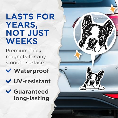 (2 Pack) Boston Terrier Magnets - Dog Lover Gifts - Cute Pet for Fridge or Office - Puppy Car Accessories - Animal Magnet - 5" On Longest Side - for Cars, Fridges, Toolboxes - Made in USA - MAG4039