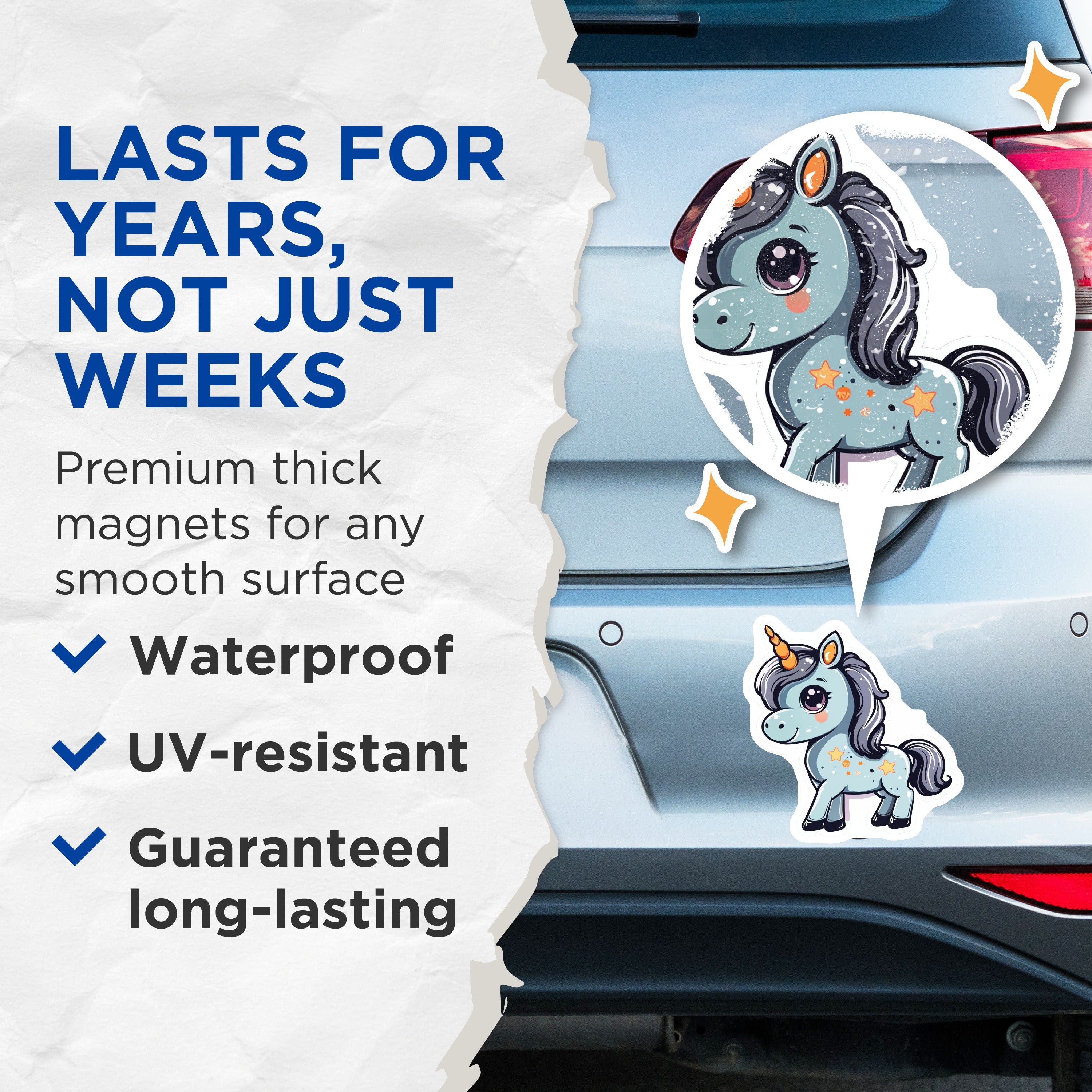 (2 Pack) Kawaii Unicorn Magnets - Adorable Baby Creature Decor - Whimsical Fridge Art - Teen Girl Locker Accessories - 5 Inches On Longest Side - Thick Durable Magnet - Made in USA - MAG37950