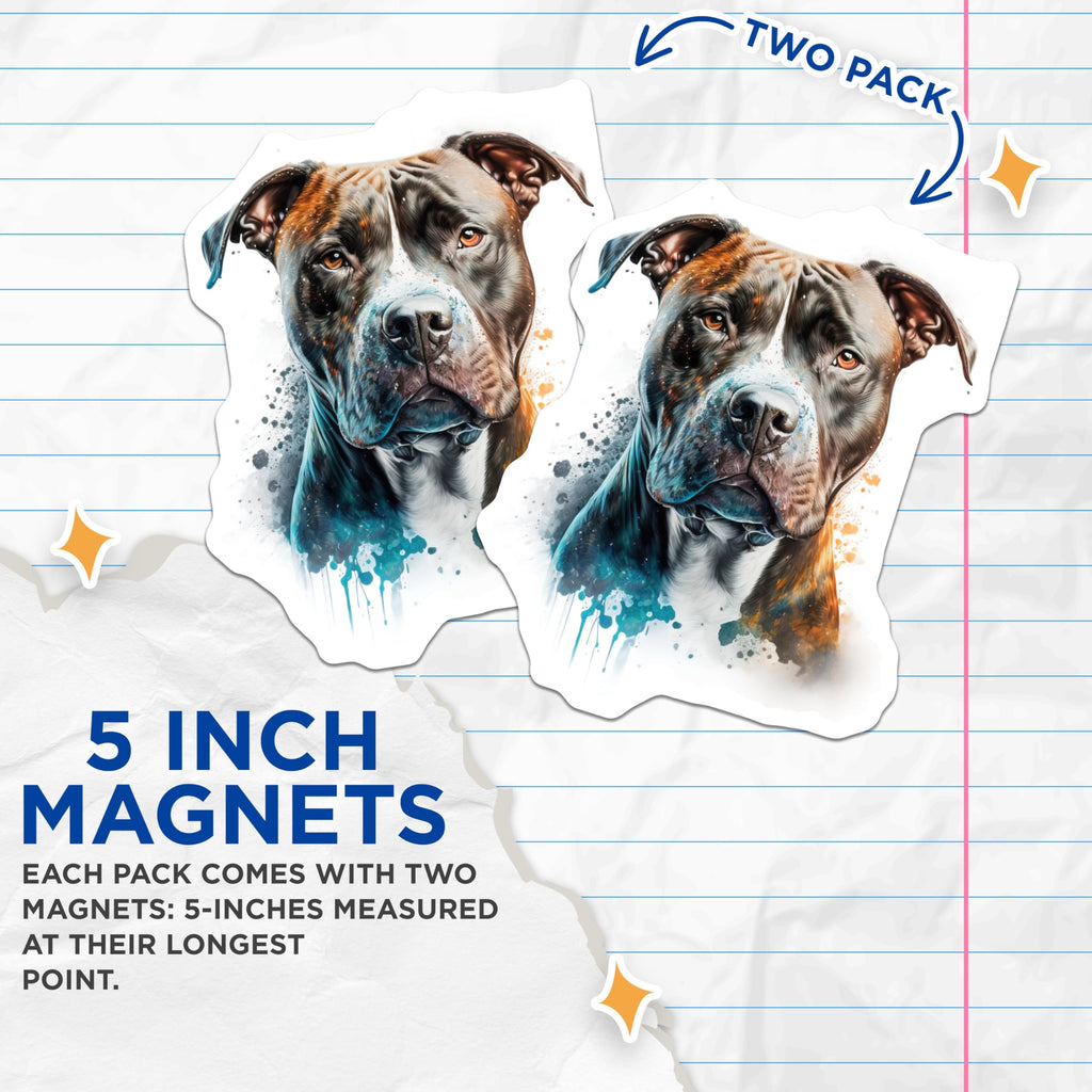 (2 Pack) Pitbull Magnets - Watercolor Dog Art - Canine Lover Decor - 5 Inches On Longest Side - Thick Durable Magnet - Made in USA - MAG23922