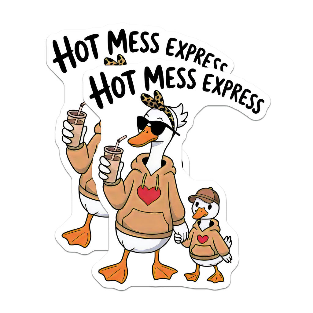 (2 Pack) Hot Mess Express Magnets - Funny Mom Life Humor - Duck Mama Present - Refrigerator Decor - 5 Inches On Longest Side - Thick Durable Magnet - Made in USA - MAG36033