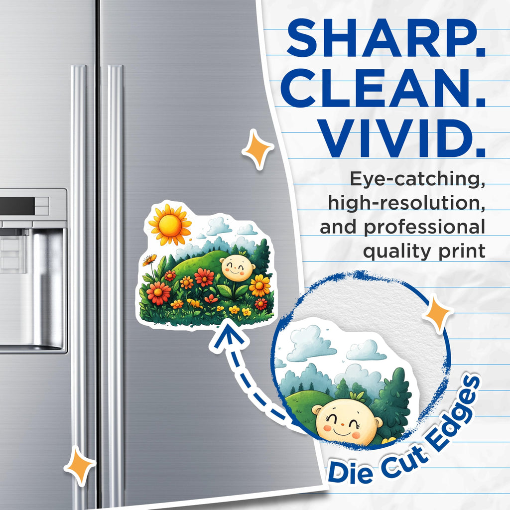 (2 Pack) Happy Flower Face Magnets - Whimsical Nature Decor - Nursery Fridge Art for Kids - Bright Kitchen - 5 Inches On Longest Side - Thick Durable Magnet - Made in USA - MAG26698