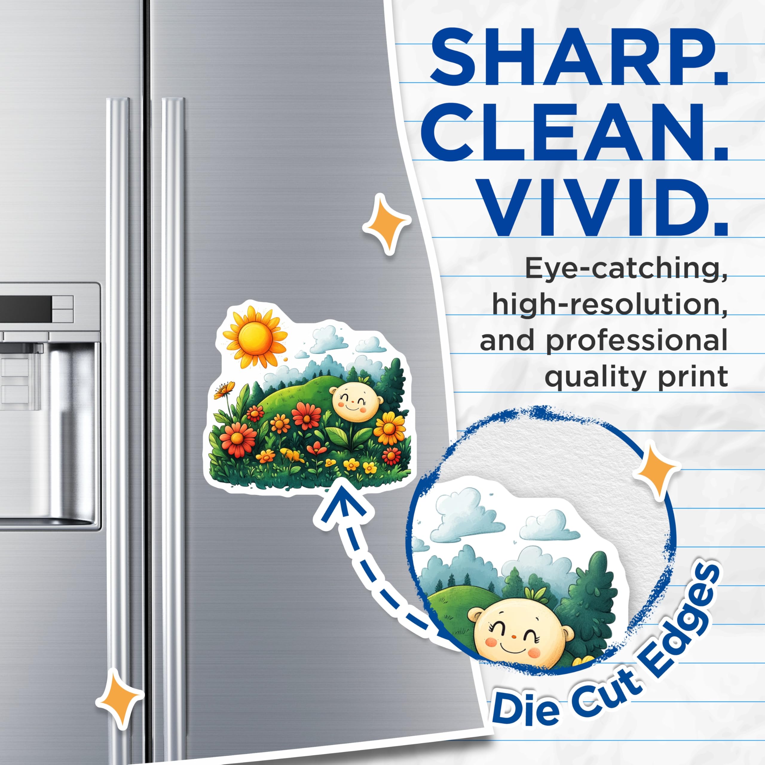 (2 Pack) Happy Flower Face Magnets - Whimsical Nature Decor - Nursery Fridge Art for Kids - Bright Kitchen - 5 Inches On Longest Side - Thick Durable Magnet - Made in USA - MAG26698