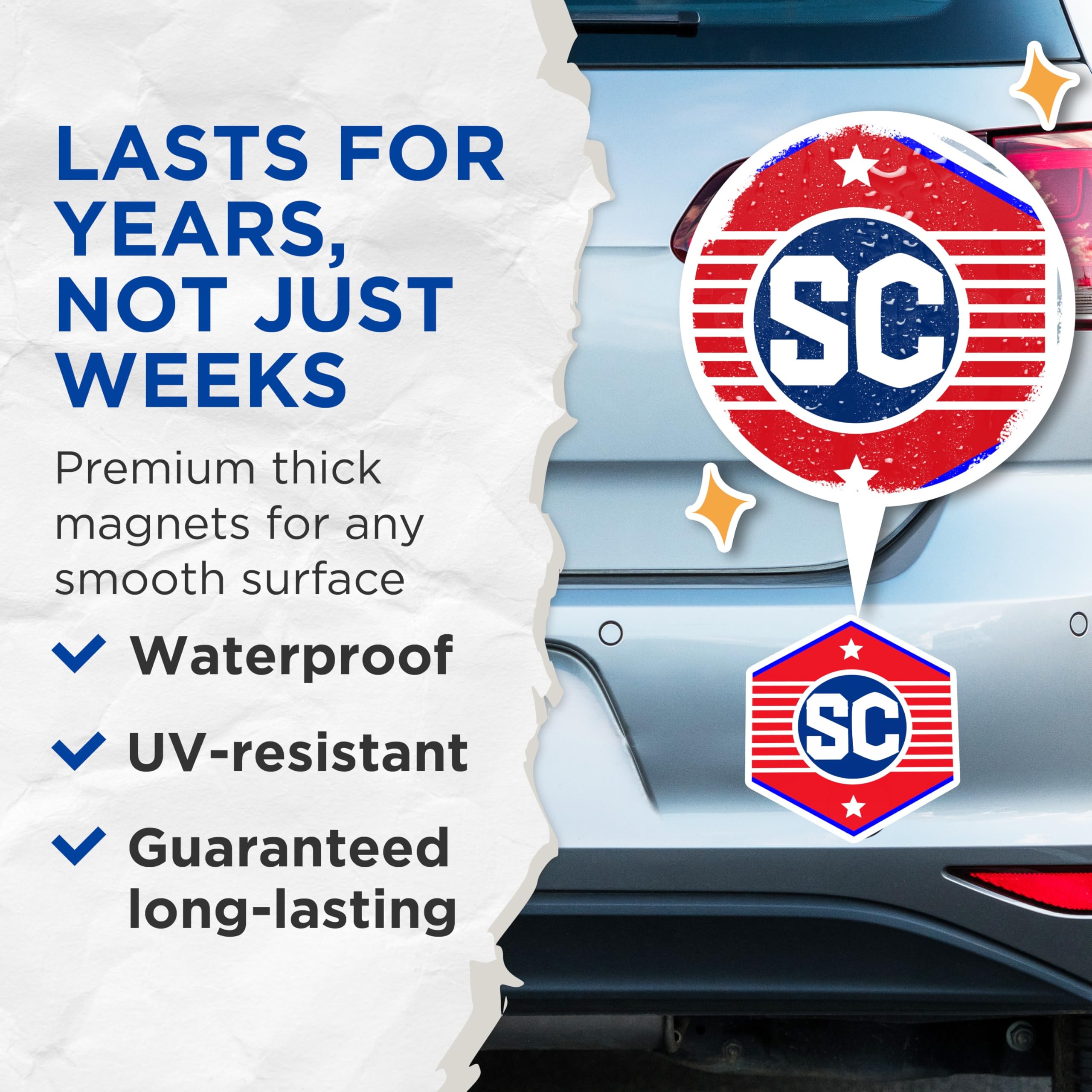 (2 Pack) SC Initial Magnets - Stylish Logo Decor - Red White and Blue Magnets - 5" On Longest Side - Premium Magnet - for Cars, Refrigerators, Toolboxes, Lockers - Made in USA - MAG18514