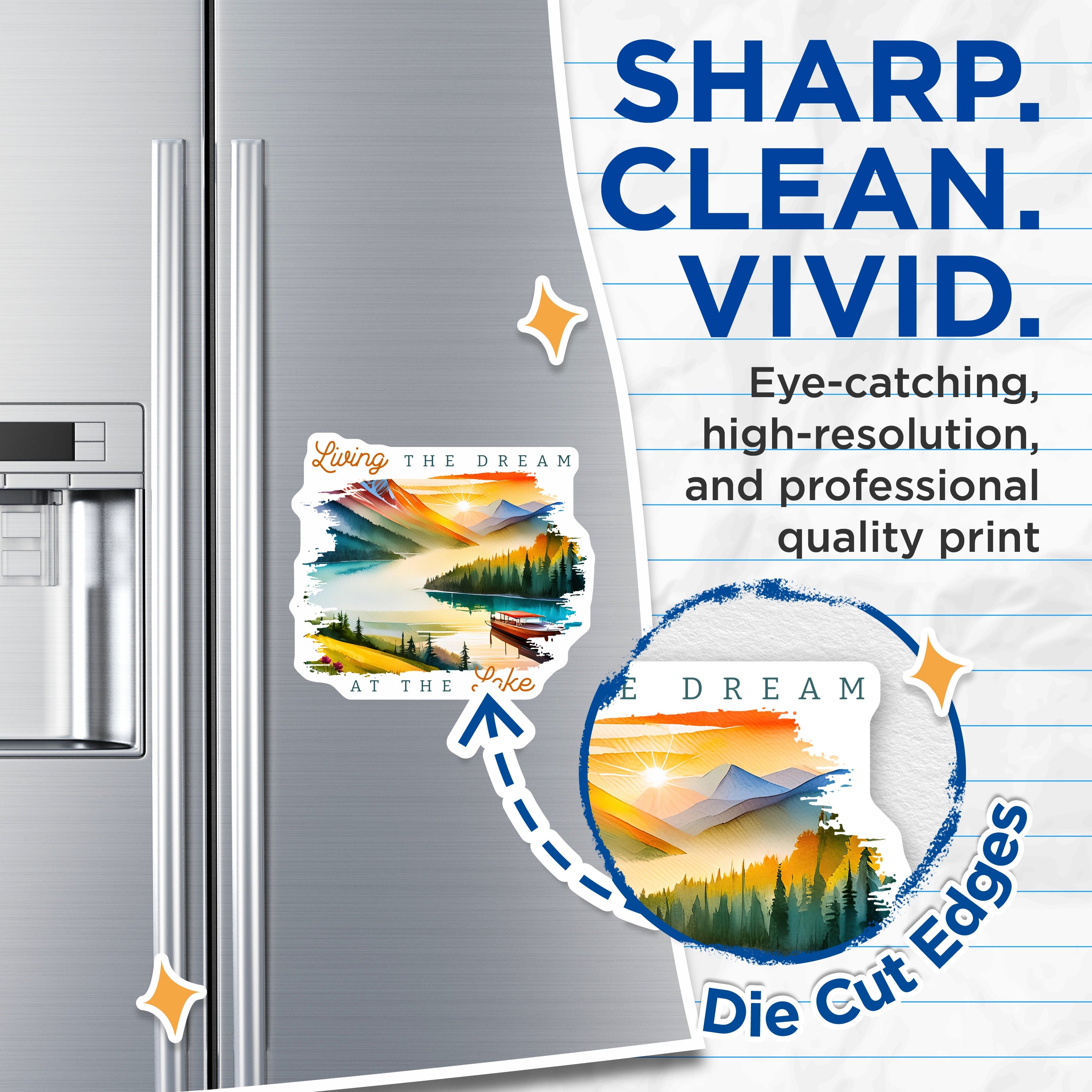 (2 Pack) Lake Life Magnets - Mountain Landscape Art - Nature Lover Decor - Sunset View - Cabin Fridge Accents - 5 Inches On Longest Side - Thick Durable Magnet - Made in USA - MAG38186