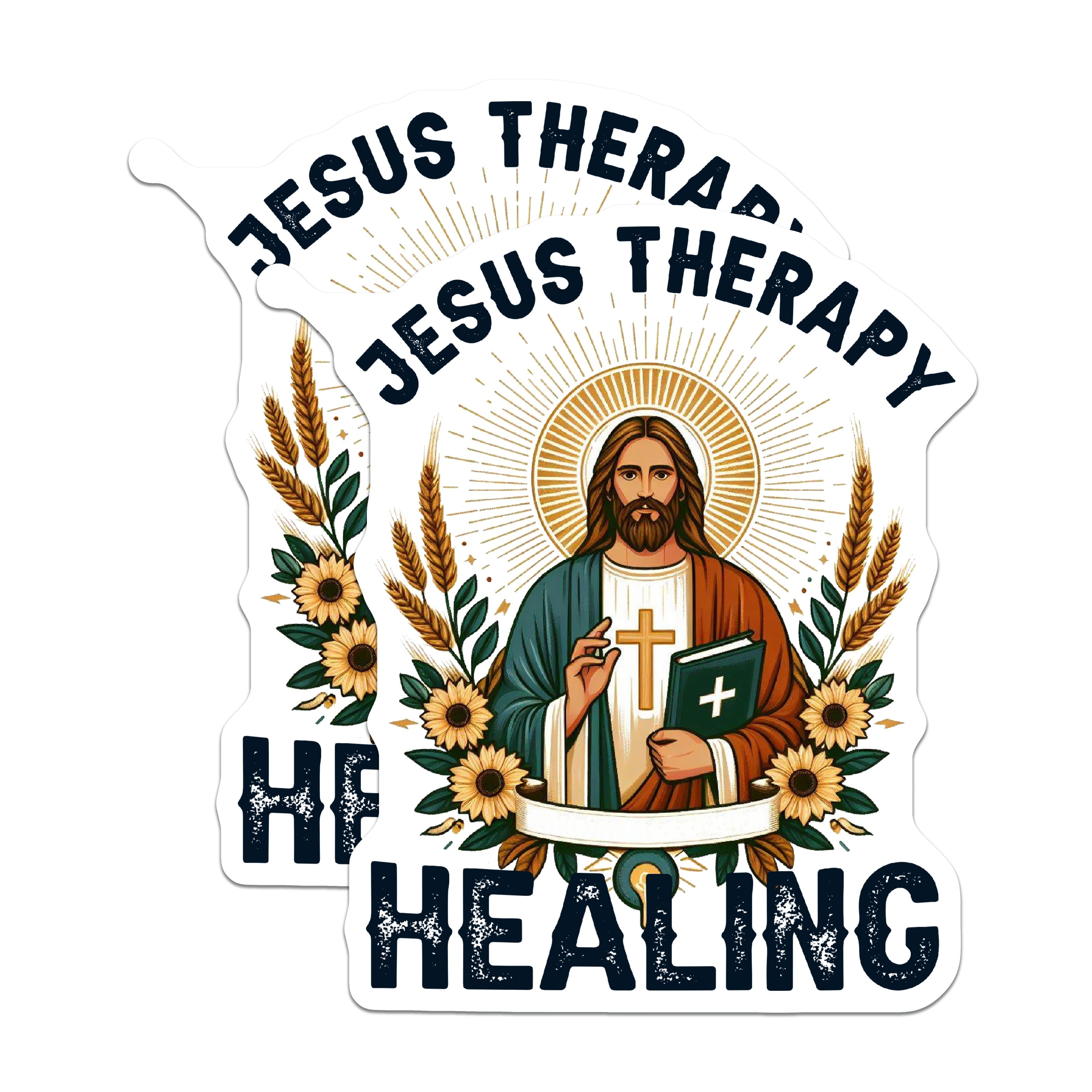 (2 Pack) Jesus Therapy Healing Magnets - Christian Religious Faith Decor - Spiritual Home Kitchen Refrigerator Item - 5 Inches On Longest Side - Thick Durable Magnet - Made in USA - MAG36642