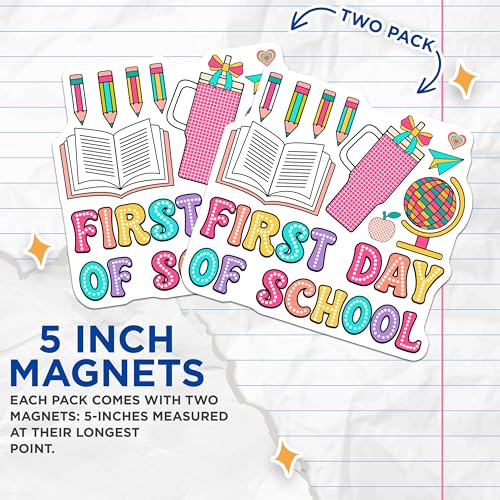 (2 Pack) First Day of School Magnets Magnets - 5" On Longest Side - Made in USA - Sticks to Refrigerators & Metal Surfaces - MAG9120