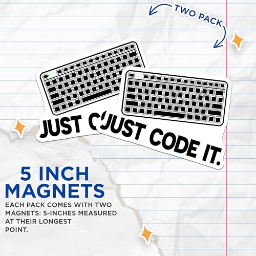 (2 Pack) Just Code It Magnets - Keyboard Design - Tech Enthusiast - 5" On Longest Side - for Cars, Fridges, Toolboxes - Made in USA - MAG7428