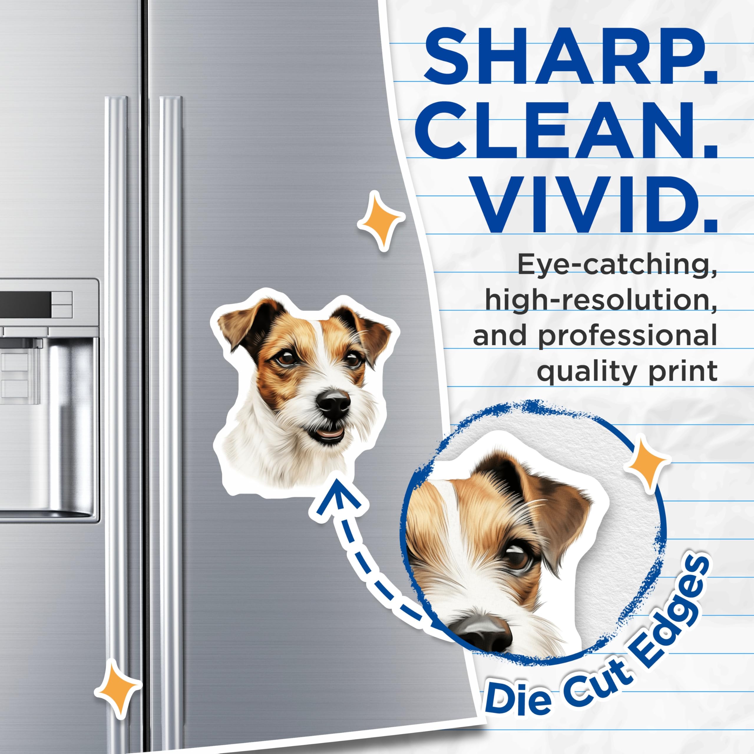 (2 Pack) Jack Russell Terrier Magnets - Expressive Dog Breed Home Decor - Loyal Pet Parent Display - Canine Art Refrigerator - 5 Inches On Longest Side - Thick Durable Magnet - Made in USA - MAG23294