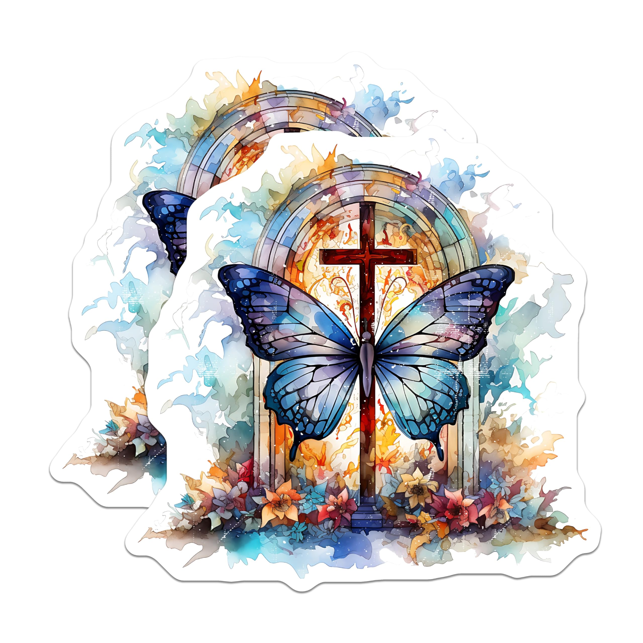 (2 Pack) Watercolor Butterfly Cross Magnets - Christian Faith Decor - Religious Home Accent - 5 Inches On Longest Side - Thick Durable Magnet - Made in USA - MAG25674