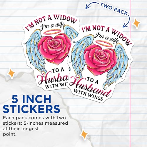 (2 Pack) Wife Stickers - Husband with Wings - Memorial Stickers - 5" On Longest Side - Sticks to Smooth Flat Surfaces - Made in USA - BMCS6112