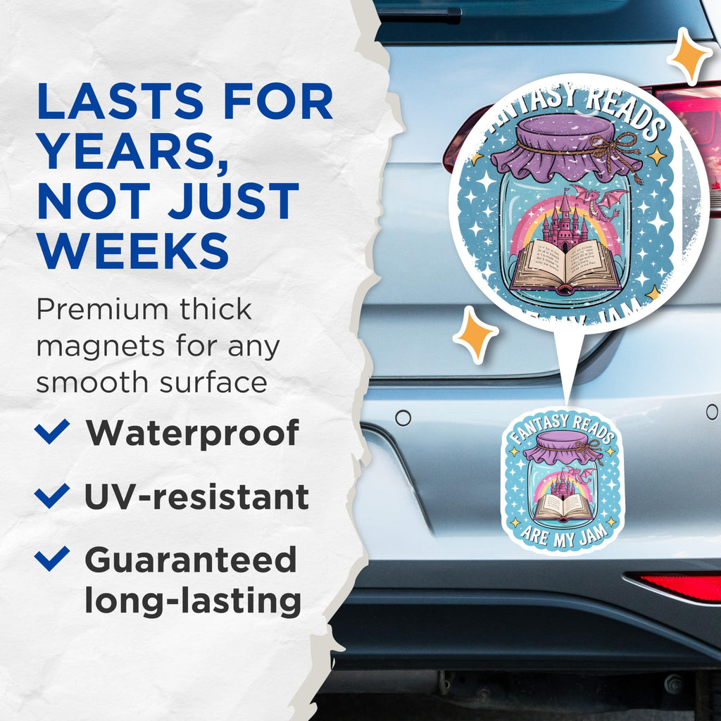 (2 Pack) Fantasy Reads are My Jam Magnets - Book Lover Refrigerator Art - Dragon Castle Magic Reader Decor for Bookworms - 5 Inches On Longest Side - Thick Durable Magnet - Made in USA - MAG20554