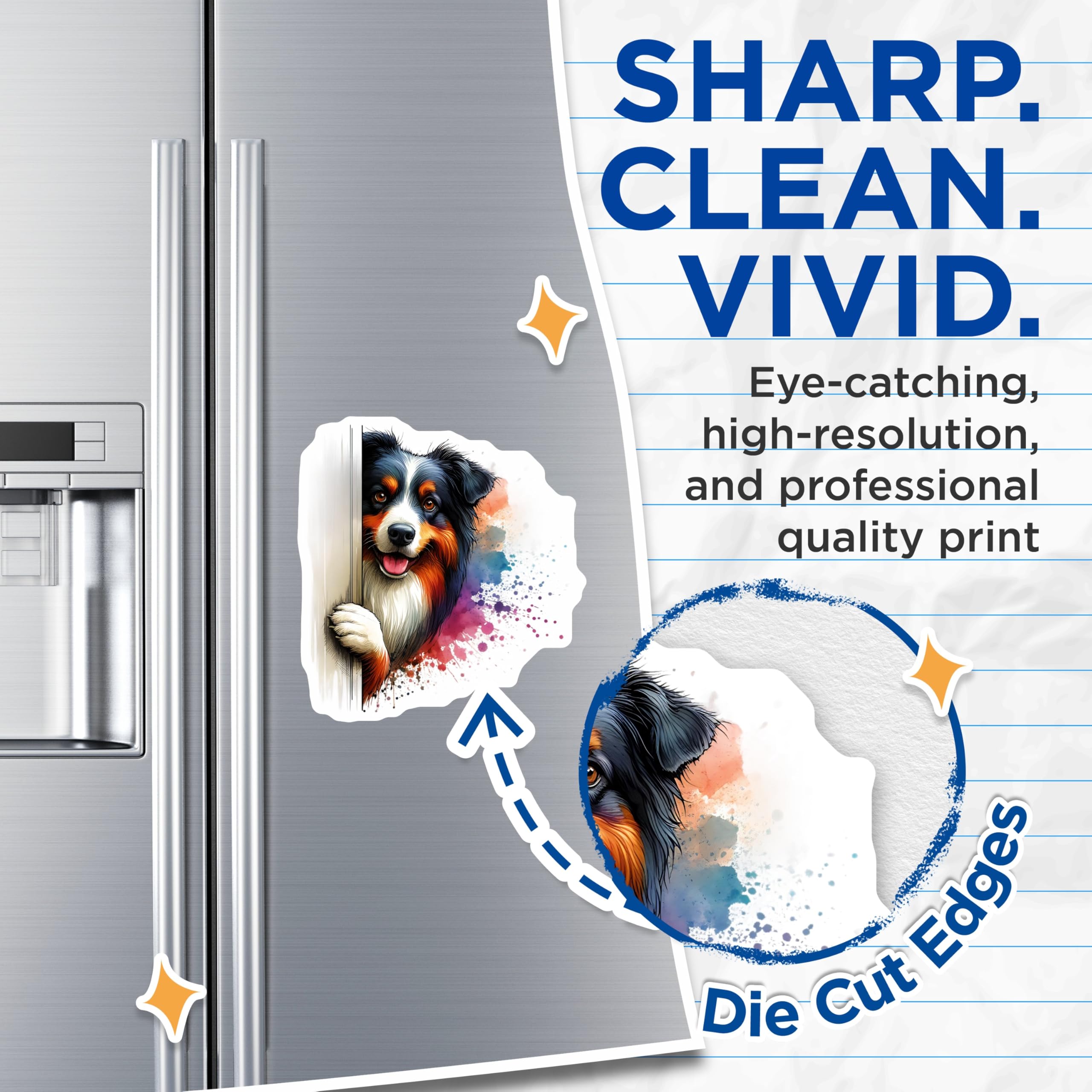 (2 Pack) Australian Shepherd Magnets - Dog Lover Decor - Cute Dog Breed Magnet Set - 5" On Longest Side - Premium Magnet - for Cars, Refrigerators, Toolboxes, Lockers - Made in USA - MAG14953