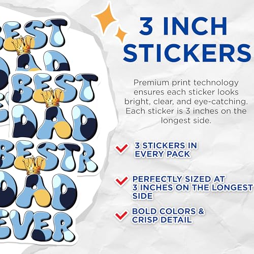 (3 Pack) Best Dad Ever Decals - Crown Dad Decal - Father's Day Decals - 3 Inches On Longest Side - Easy Peel & Apply - Made in USA - 3MCS6241