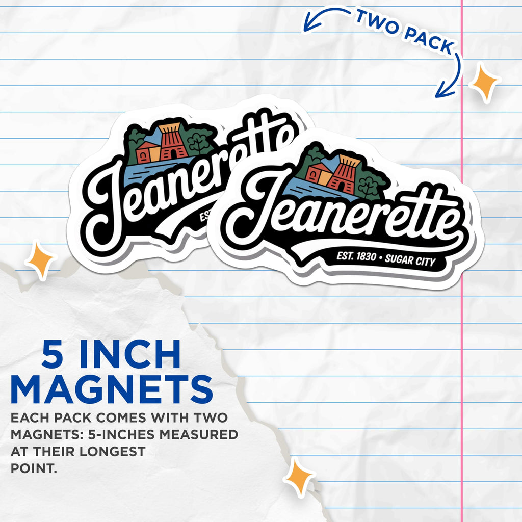 (2 Pack) Jeanerette Louisiana Magnets - Sugar City Souvenir - Town Landmark Decor - 5" On Longest Side - Premium Magnet - for Cars, Refrigerators, Toolboxes, Lockers - Made in USA - MAG18354
