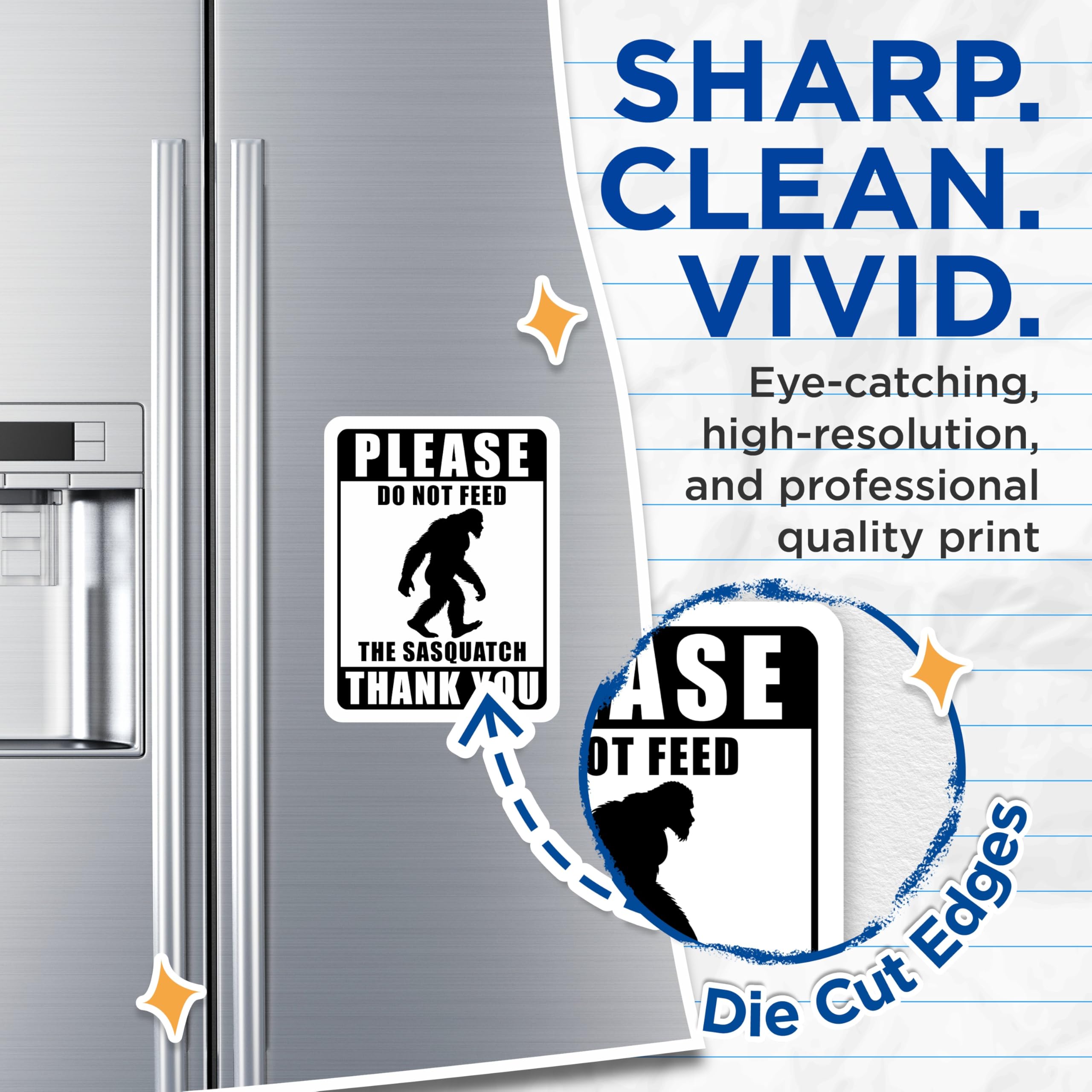 (2 Pack) Sasquatch Magnets - Funny Bigfoot Meme - Do Not Feed Sign Decor - 5" On Longest Side - Premium Magnet - for Cars, Refrigerators, Toolboxes, Lockers - Made in USA - MAG14676
