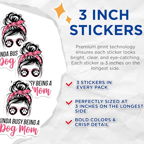 (3 Pack) Dog Mom Decals - Messy Bun - Laptop Decals- 3 Inches On Longest Side - Easy Peel & Apply - Made in USA - 3MCS5195
