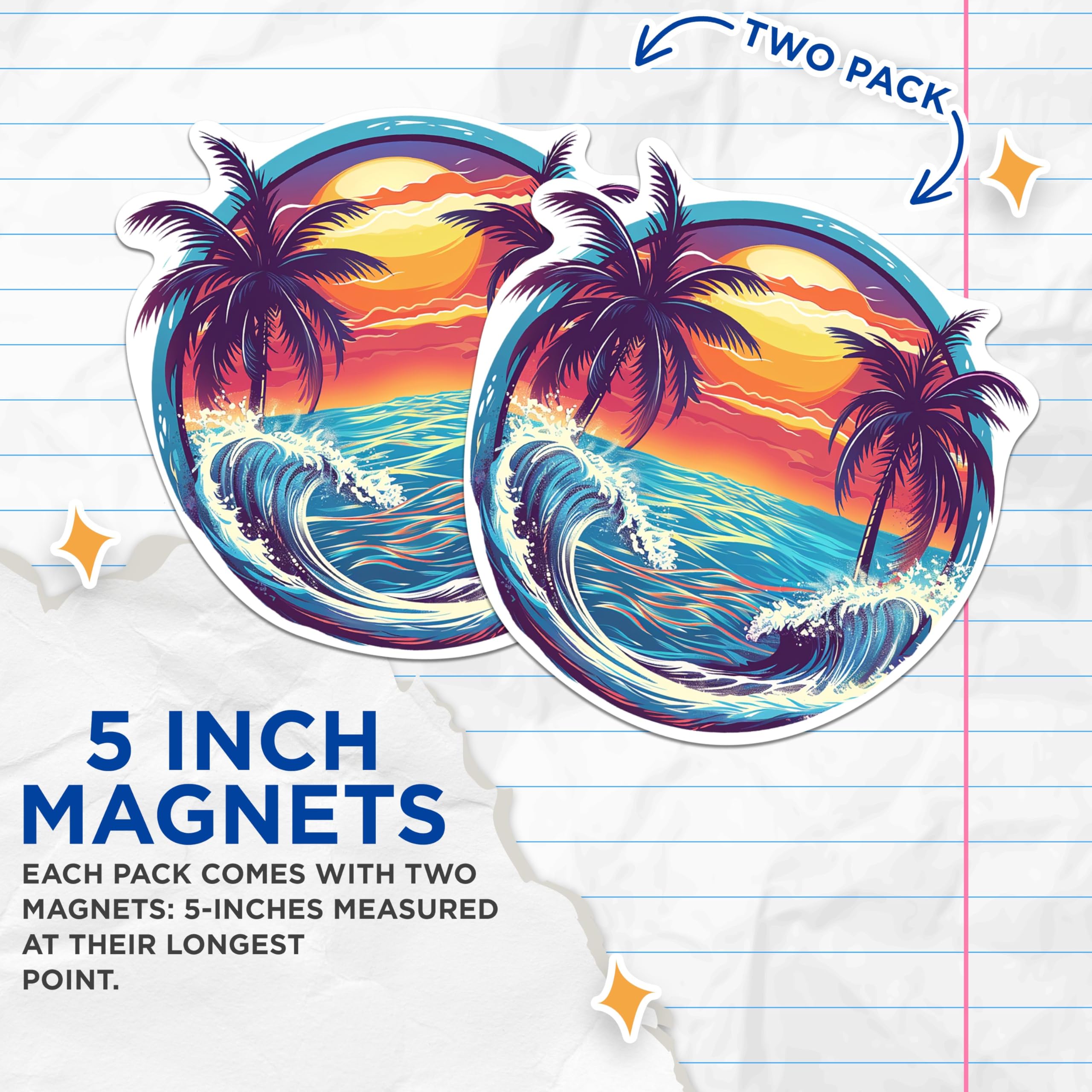 (2 Pack) Tropical Ocean Sunset Magnets - Beach Bum Ocean Lover - Coastal Sunset - 5 Inches On Longest Side - Premium Magnet - for Cars, Refrigerators, Toolboxes - Made in USA - MAG2107