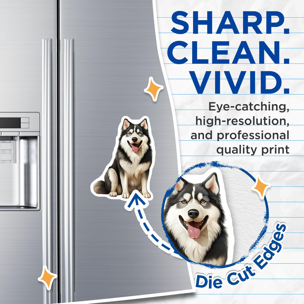 (2 Pack) Husky Dog Magnets - Siberian Husky Decor - Pet Lover Refrigerator Magnets - Dog Mom Dad Fridge Locker Accent - 5 Inches On Longest Side - Thick Durable Magnet - Made in USA - MAG26641