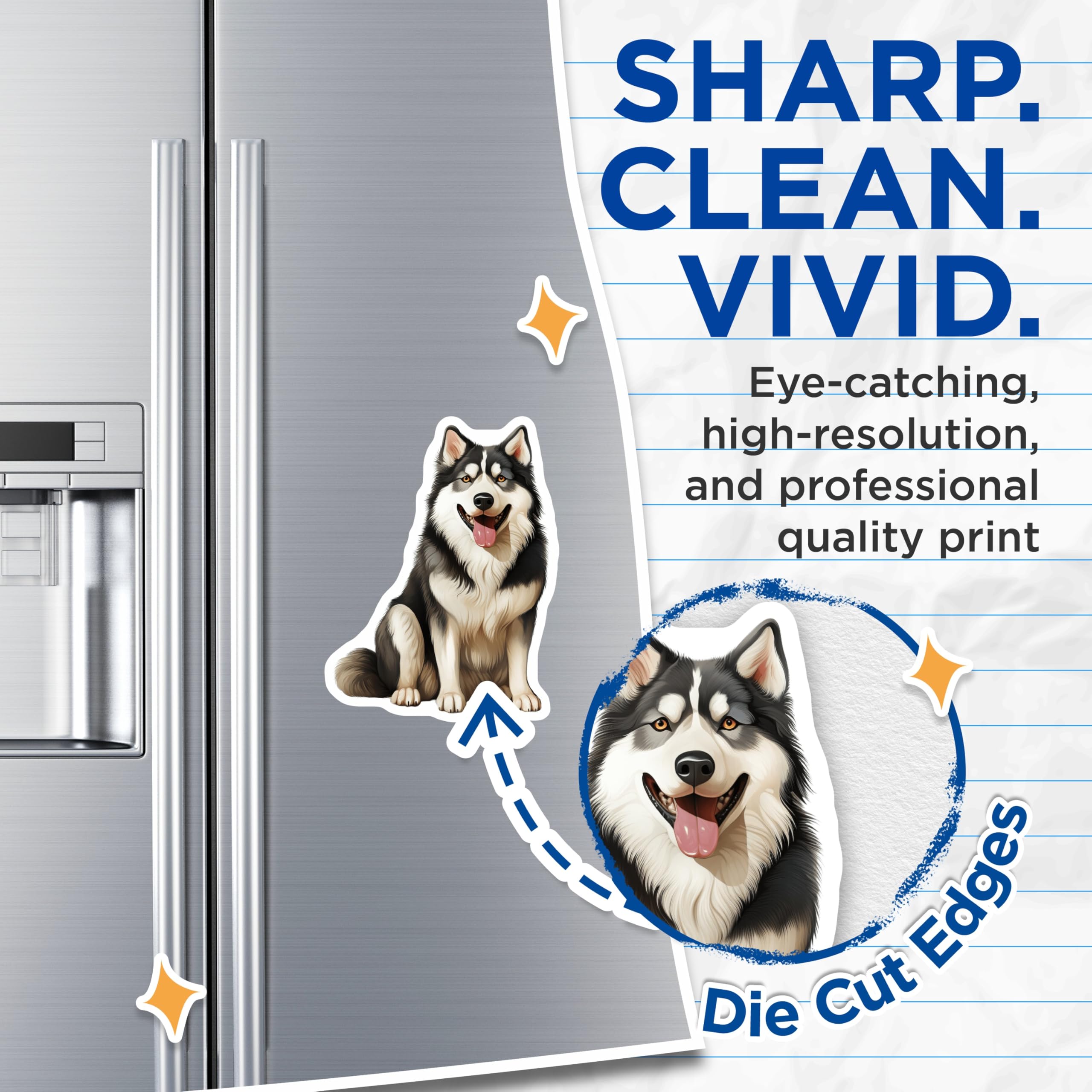(2 Pack) Husky Dog Magnets - Siberian Husky Decor - Pet Lover Refrigerator Magnets - Dog Mom Dad Fridge Locker Accent - 5 Inches On Longest Side - Thick Durable Magnet - Made in USA - MAG26641