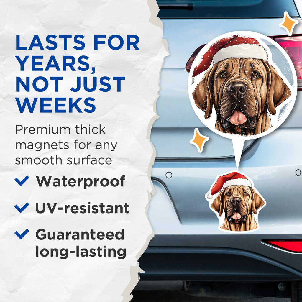 (2 Pack) Mastiff Christmas Magnets - Santa Dog Holiday Decor - Dog Breed Lover - 5 Inches On Longest Side - Thick Durable Magnet - Made in USA - MAG28278