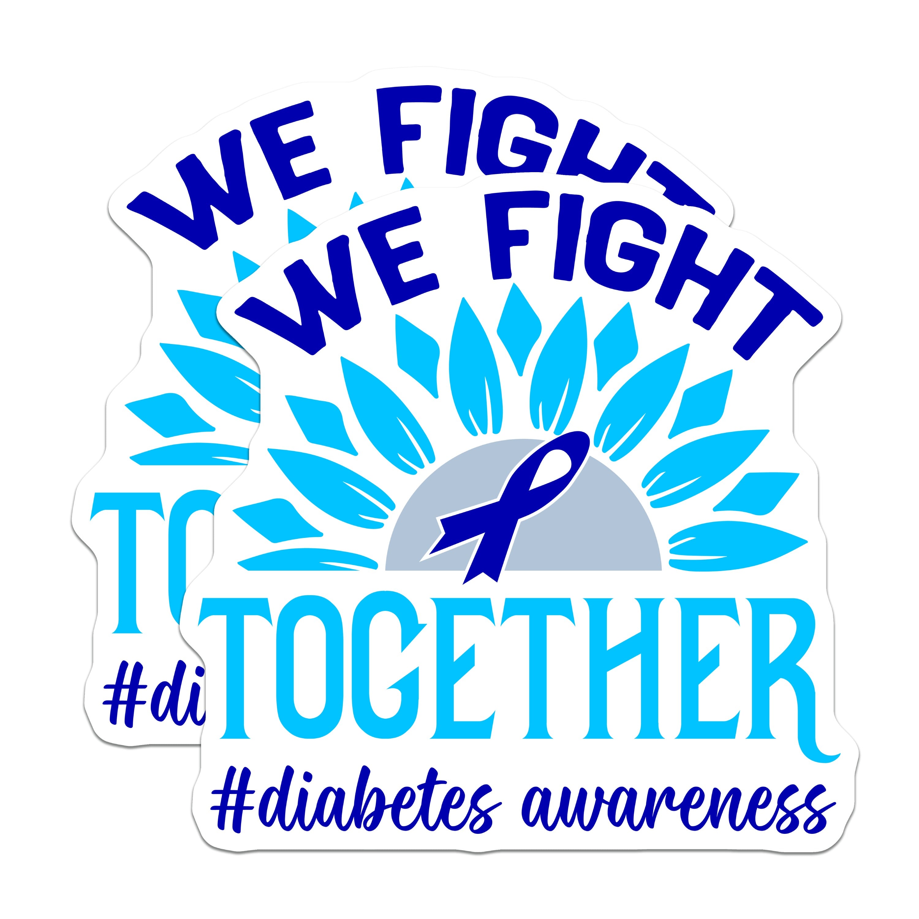 (2 Pack) Diabetes Awareness Magnets - We Fight Together - Blue Ribbon Support - Health Advocate Inspire Hope - 5 Inches On Longest Side - Thick Durable Magnet - Made in USA - MAG37569