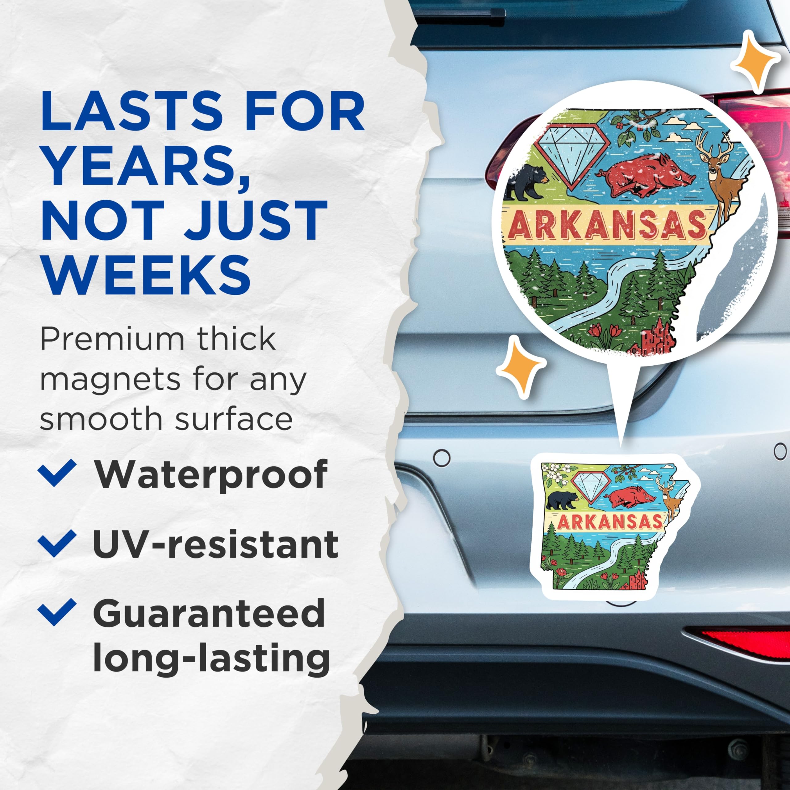 (2 Pack) Arkansas State Magnets - Vacation Souvenir - State Pride Magnet - 5" On Longest Side - Premium Magnet - for Cars, Refrigerators, Toolboxes, Lockers - Made in USA - MAG14059