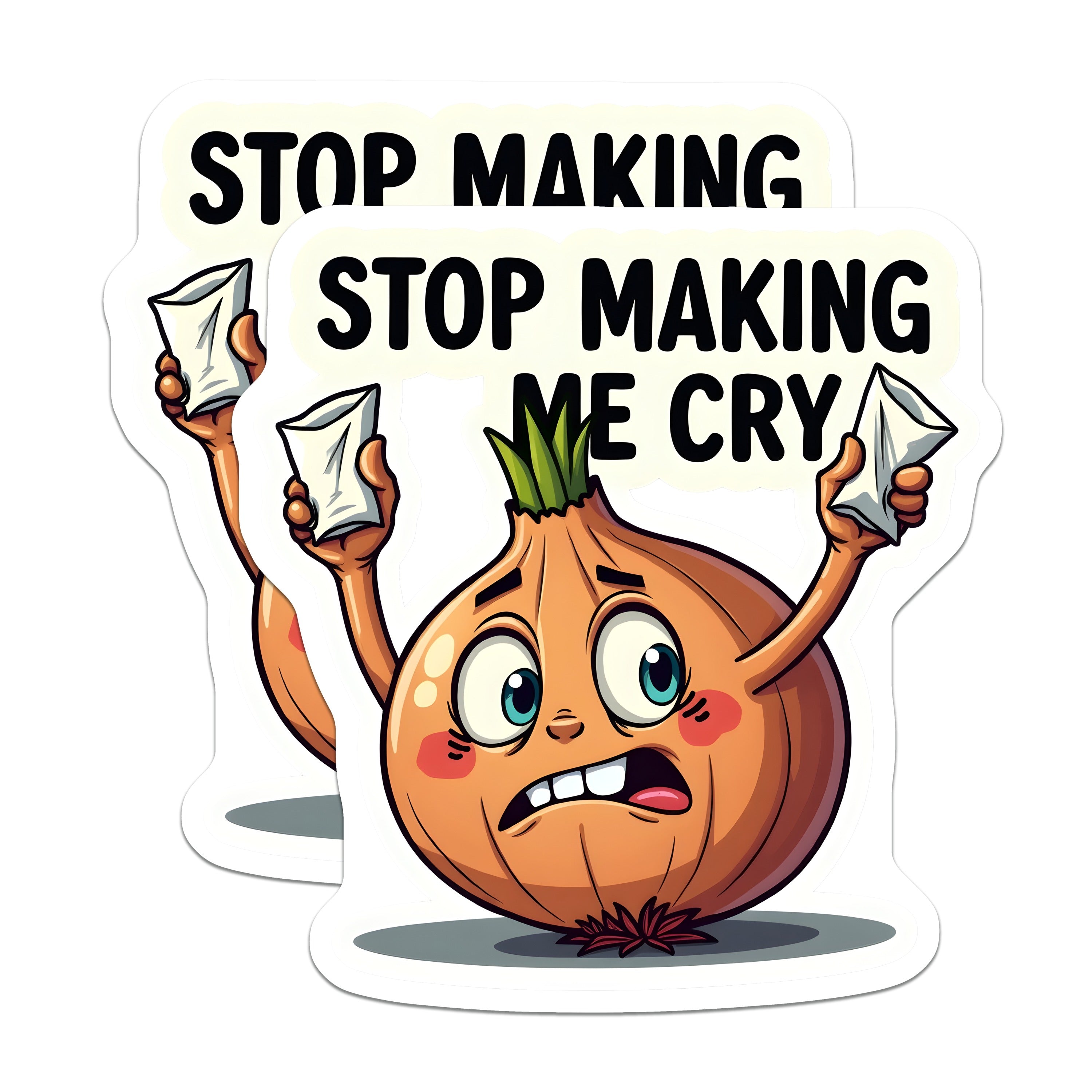 (2 Pack) Stop Making Me Cry Onion Magnets - Funny Kitchen Decor - Cooking Humor Refrigerator Magnet - Quirky Foodie Chef - 5 Inches On Longest Side - Thick Durable Magnet - Made in USA - MAG36449
