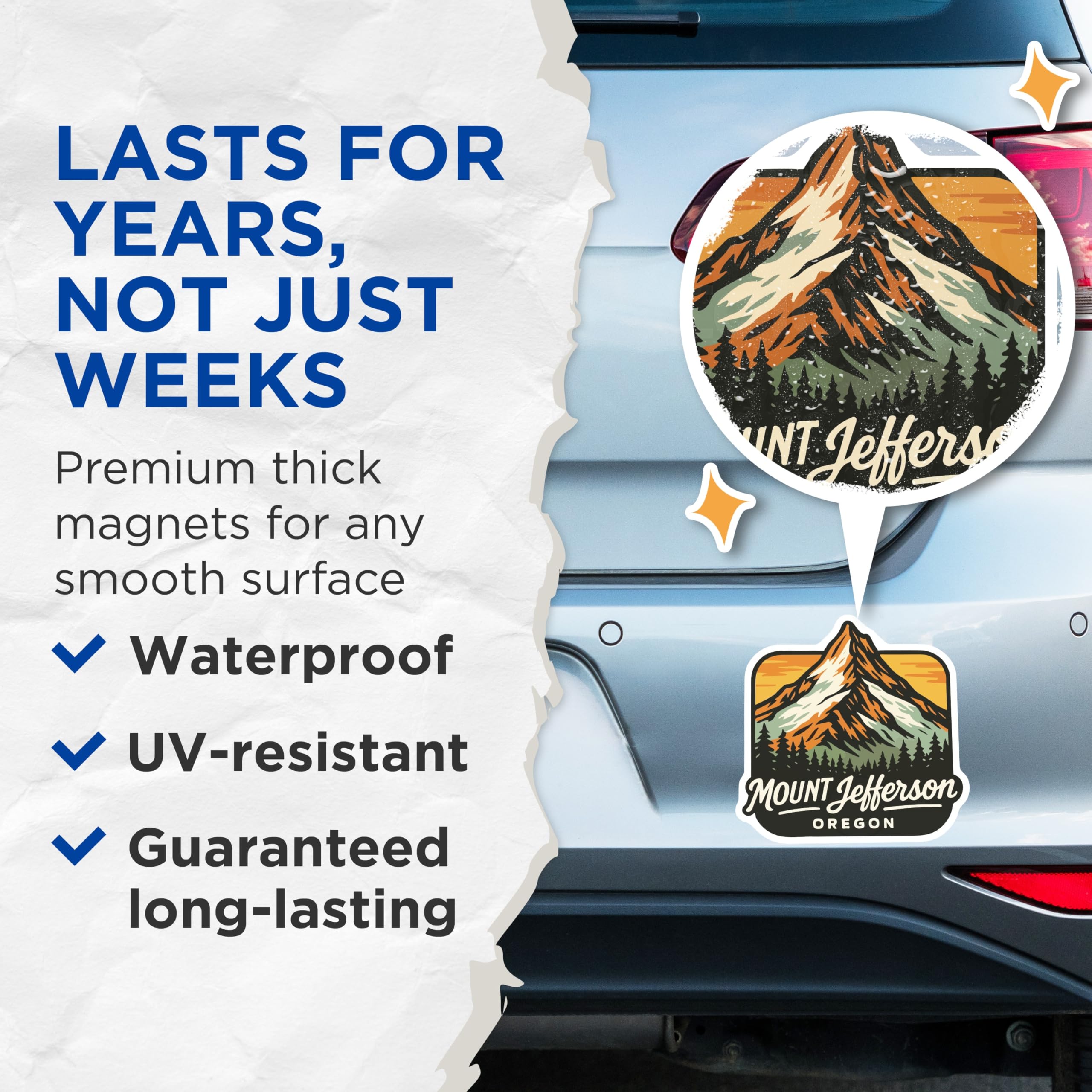 (2 Pack) Mount Jefferson Oregon Magnets - Mountain Landscape Art - Pacific Northwest Souvenirs - 5 Inches On Longest Side - Thick Durable Magnet - Made in USA - MAG19499