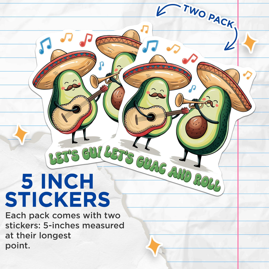 (2 Pack) Avocado Music Stickers - 5" On Longest Side - Sticks to Smooth Flat Surfaces - Made in USA - BMCS8392 - BMCS8392