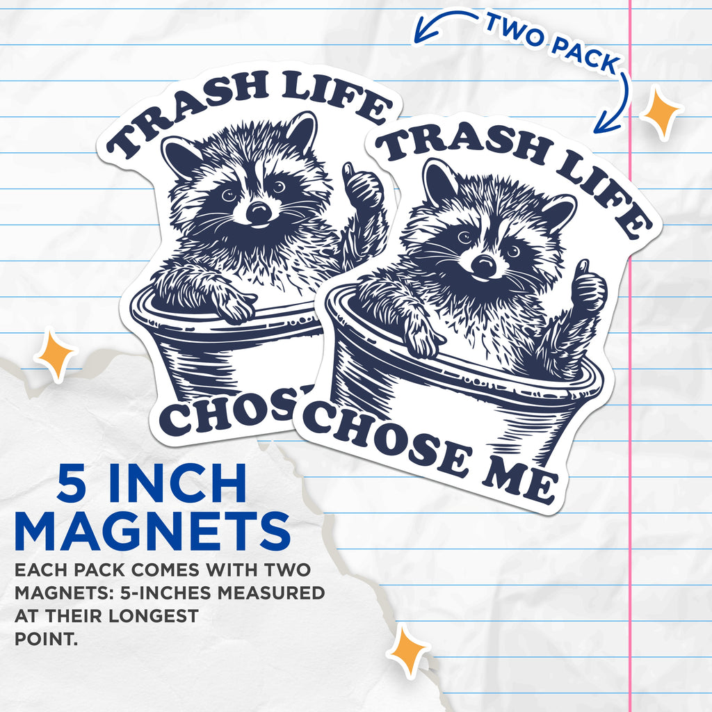 (2 Pack) Raccoon Magnets - Trash Panda Humor - Sarcastic Animal Decor for Fridge - 5 Inches On Longest Side - Thick Durable Magnet - Made in USA - MAG39659