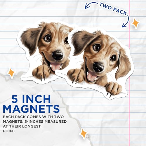 (2 Pack) Puppy Art Decoration Magnet - Animal Lover Home Office Decor - 5" On Longest Side - Sticks to Smooth Flat Surfaces - Made in USA - MAG10282