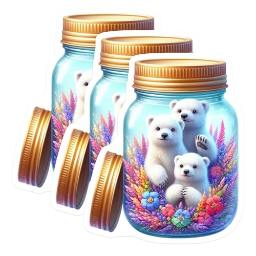 (3 Pack) Polar Bear Jar Decals - Cute Bear Art - Laptop Decals - 3 Inches On Longest Side - Easy Peel & Apply - Made in USA - 3MCS8143