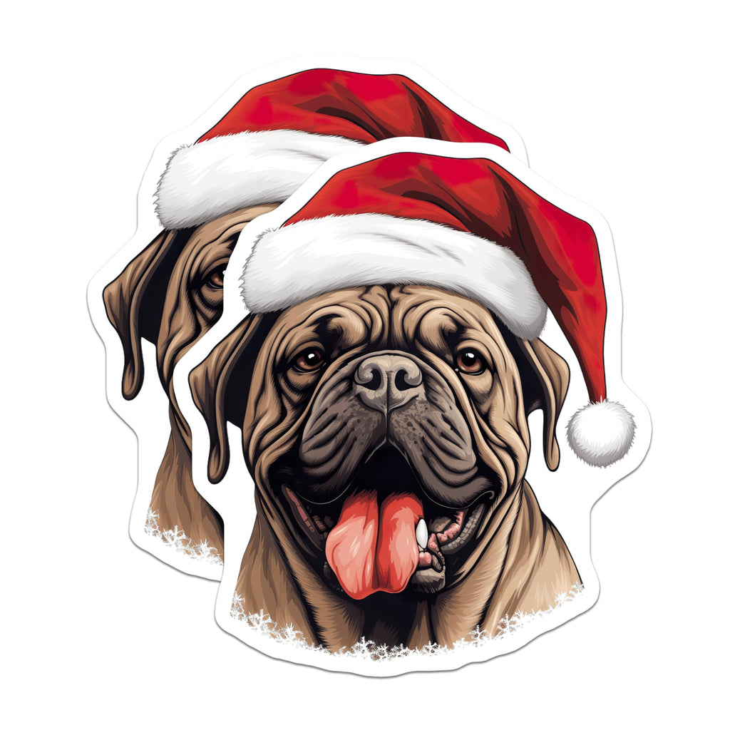 (2 Pack) Christmas Mastiff Magnets - Santa Hat Dog Holiday Decor - Festive Refrigerator Magnets - 5 Inches On Longest Side - Thick Durable Magnet - Made in USA - MAG24477