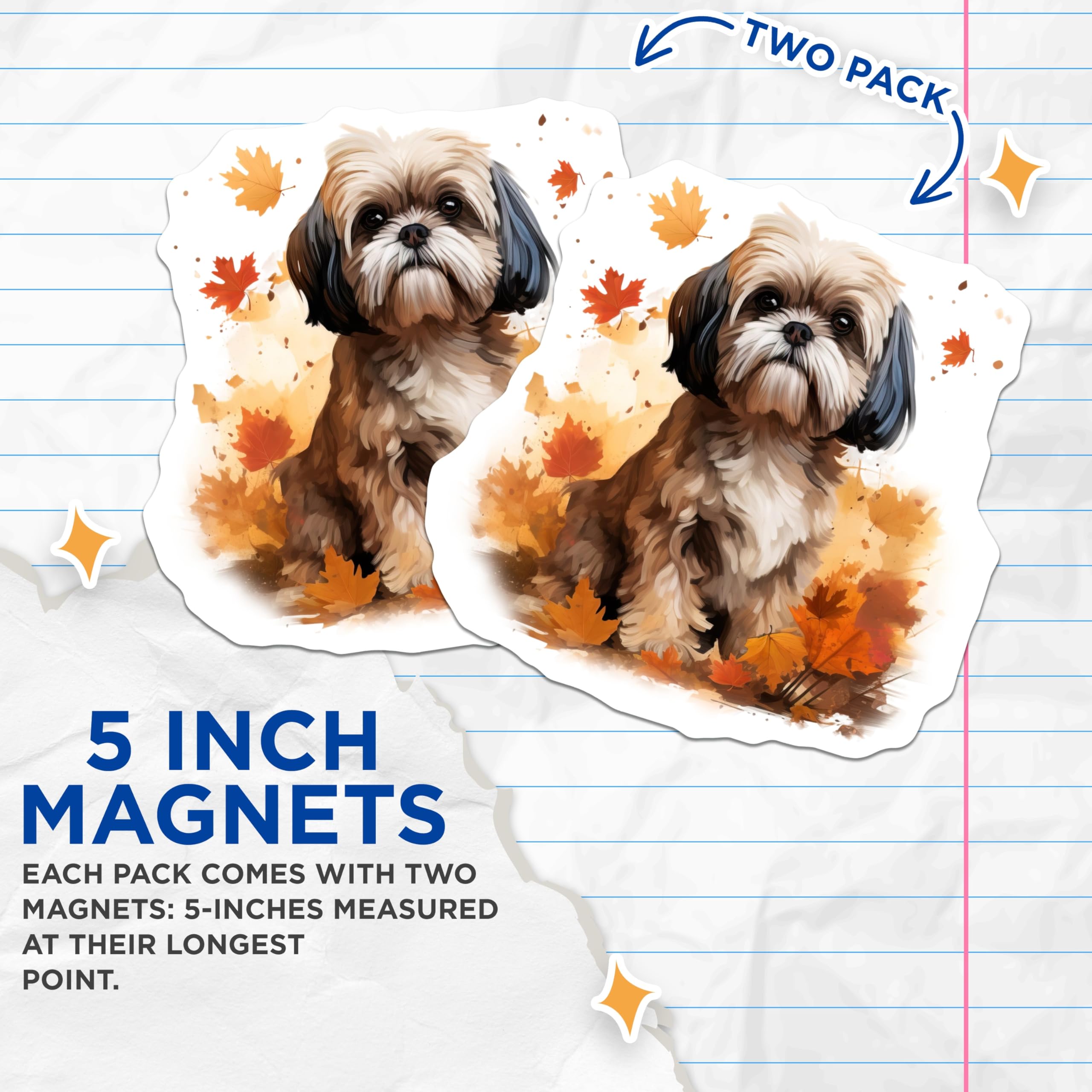 (2 Pack) Shih Tzu Dog Magnets - Autumn Fall Pet Decor - Cute Dog Lover Art - Watercolor Dog Breed - 5 Inches On Longest Side - Thick Durable Magnet - Made in USA - MAG30753