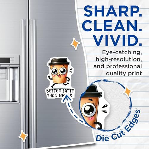 (2 Pack) Cute Coffee Cup Magnets - Funny Better Latte Than Never - Kawaii Coffee Art - 5" On Longest Side - for Cars, Refrigerators, Toolboxes, Lockers - Made in USA BMCS3289