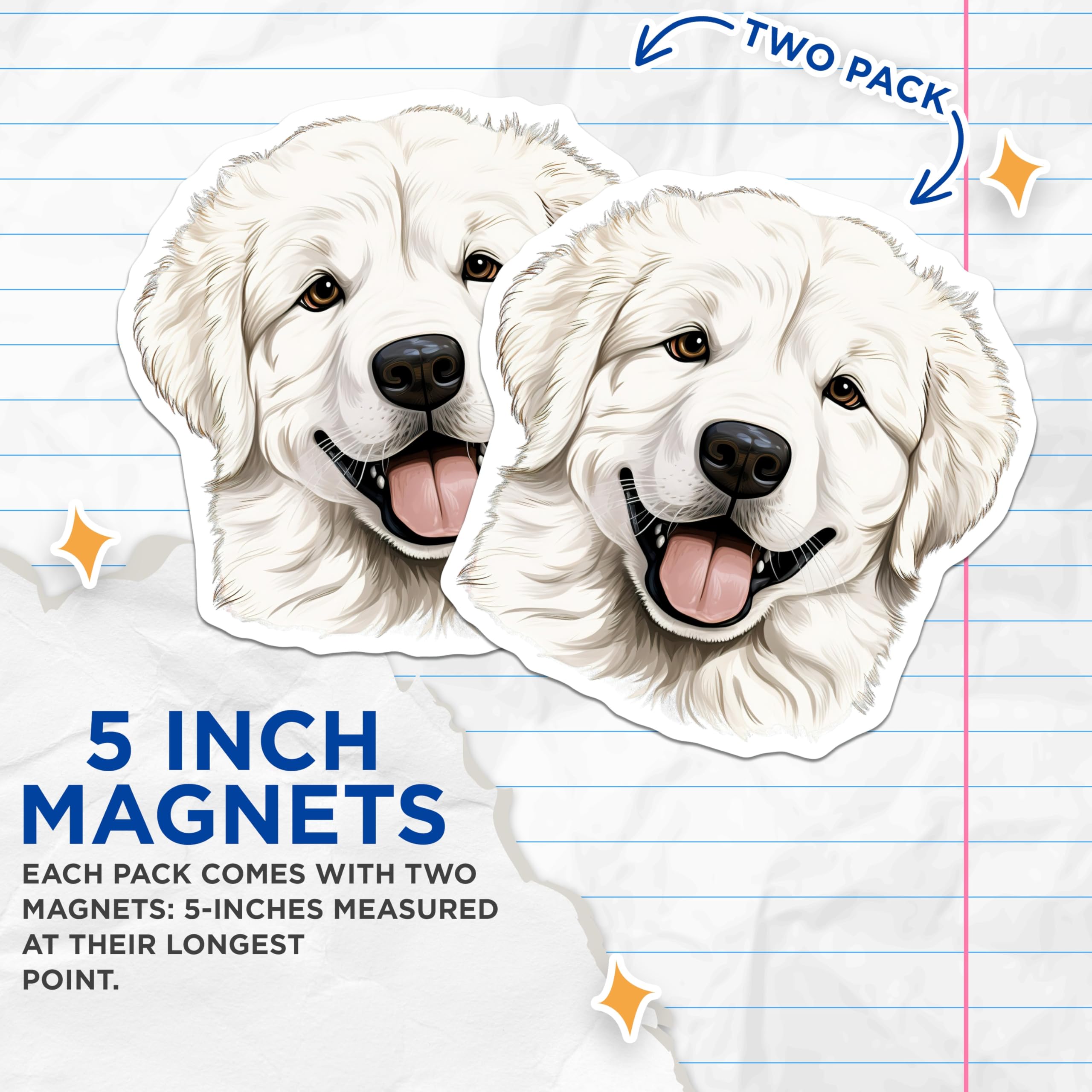 (2 Pack) Great Pyrenees Magnets - Dog Lover Car Decor - Happy White Dog Fridge Magnets - 5 Inches On Longest Side - Thick Durable Magnet - Made in USA - MAG25518