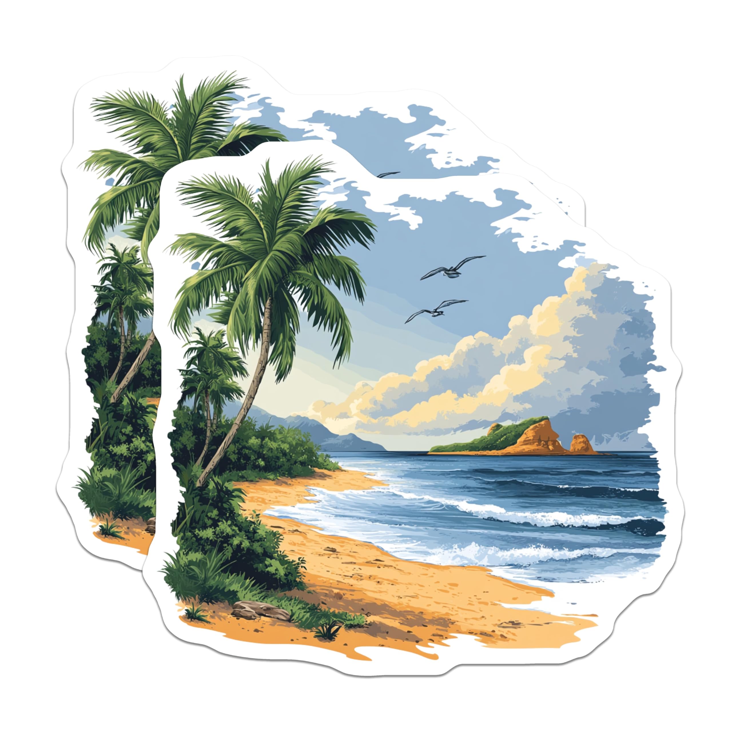 (2 Pack) Tropical Beach Magnets - Ocean Waves Decor - Palm Tree Island Art - 5 Inches On Longest Side - Thick Durable Magnet - Made in USA - MAG24760