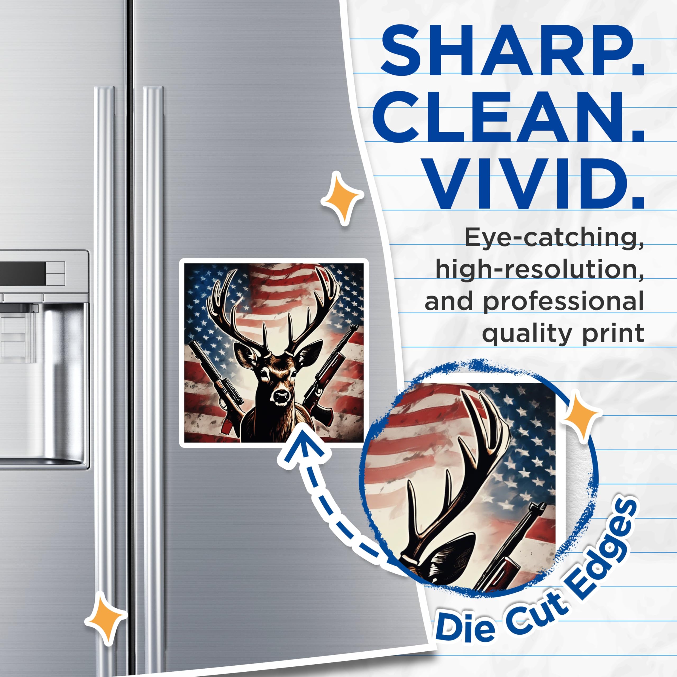 (2 Pack) American Flag Deer Hunter Magnets - Patriotic Antlers and Rifles Decor - Rustic Country Outdoorsman Lodge Art - 5 Inches On Longest Side - Thick Durable Magnet - Made in USA - MAG19537
