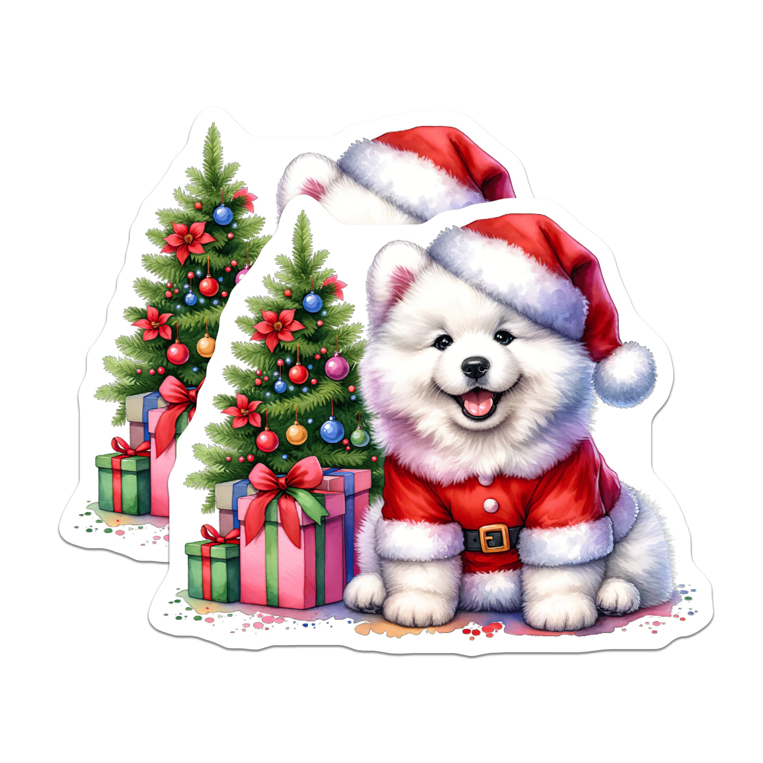 (2 Pack) Christmas Dog Magnets - Santa Puppy Samoyed Decor - Holiday Pet Lover Refrigerator Magnets - 5 Inches On Longest Side - Thick Durable Magnet - Made in USA - MAG27712